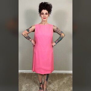 60s True Vintage Magenta Pink Sheath Dress Cape Chiffon Mod MCM Pinup Formal M